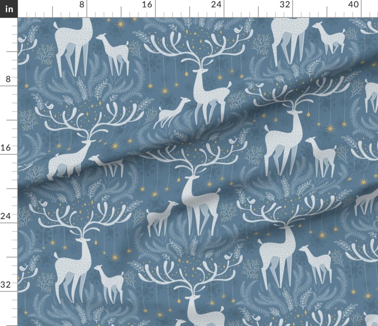 Winter Animals Christmas Snowflakes Cool Tone Festive Animals Modern Reindeer Woodland Animals Whimsical Snow Stars Scandi Scandinavian Fir Custom Printed Fabric by Spoonflower Various Fabrics by the Yard or Fat Quarter